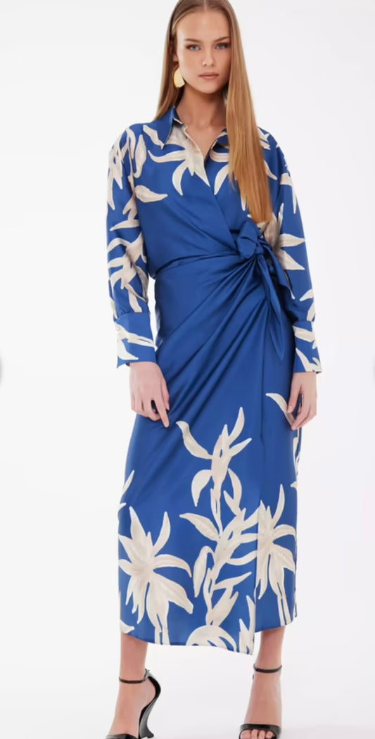 Blue satin maxi dress